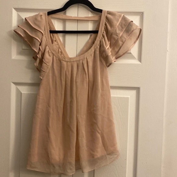 Marisa Christina baby pink silk blouse stacked ruffle sleeve size S - Picture 1 of 5